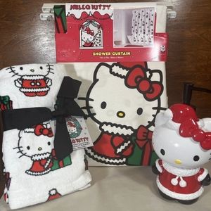 Hello Kitty Christmas bathroom set Shower Curtain Soap Dispenser Hand Towel